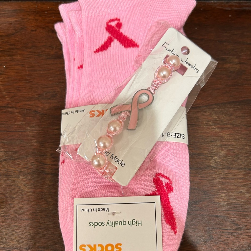 Pink Awareness Socks and Bracelet Set